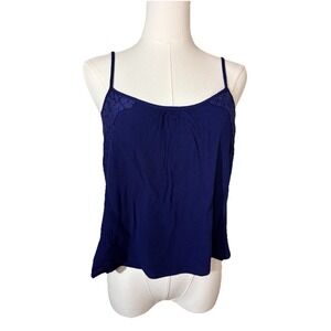 Mine Women's Navy blue lace trimmed flowy sleeveless tank Cami Sz M Y2K 90s